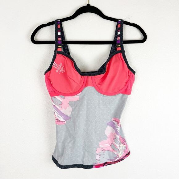 Title Nine Womens Bodacious Tankini Top Geometrical Floral Print Grey 34D NWT - Picture 3 of 8